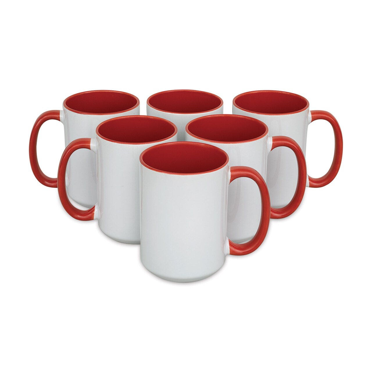 Craft Express Sublimation Printing Ceramic Mug - 15 oz, White and Red, Pkg of 6